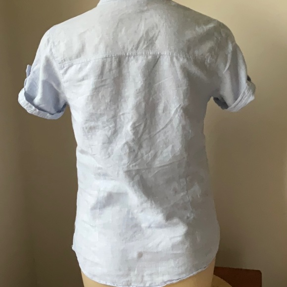 Suzannegrae short sleeved shirt. Blue and white. Made of linen and cotton - Picture 6 of 8
